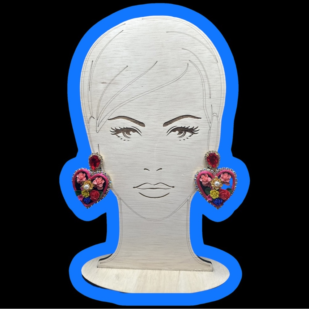 Couture Earrings - Teeny Tinies - Heart-Shaped Floral Earrings - Pink and Gold